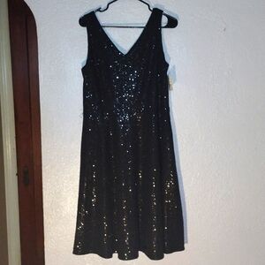 Vintage Deadstock NWT Black Sequin Doncaster Midi Dress Holiday Christmas NYE 10